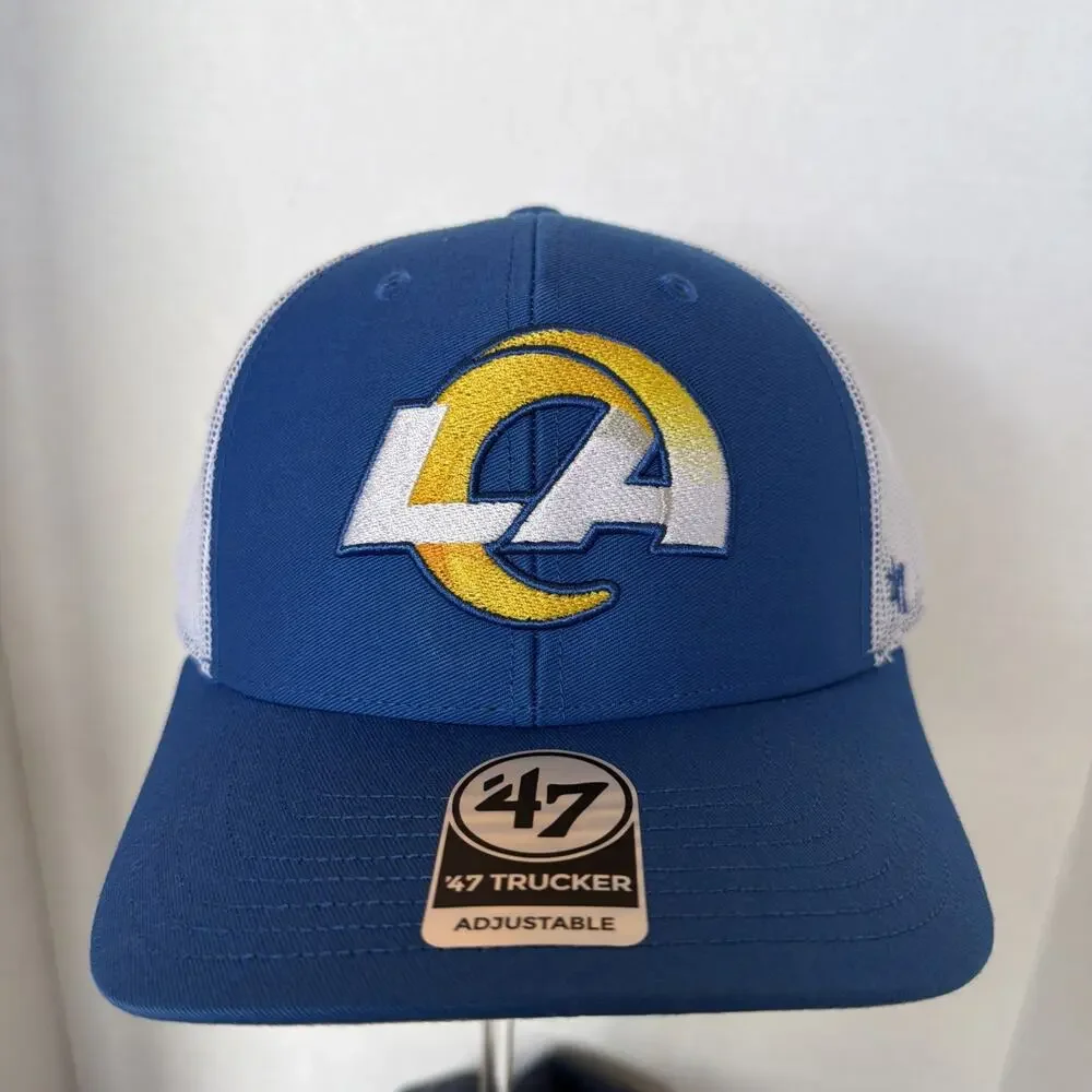 Los Angeles Rams Hat Cap Snap Back Mens One Size Blue White 47 Football Trucker
